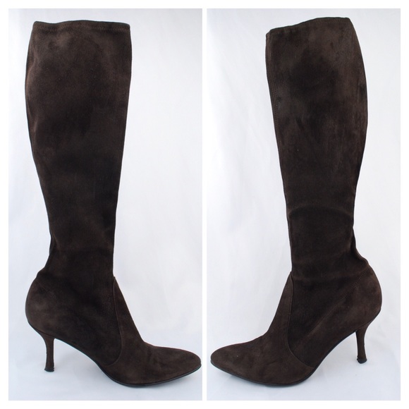 Stuart Weitzman Brown Suede/ Stretchy Boots - Picture 3 of 8